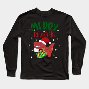 Funny Merry Rexmas Bearded TRex Christmas Hat Merry Xmas Long Sleeve T-Shirt